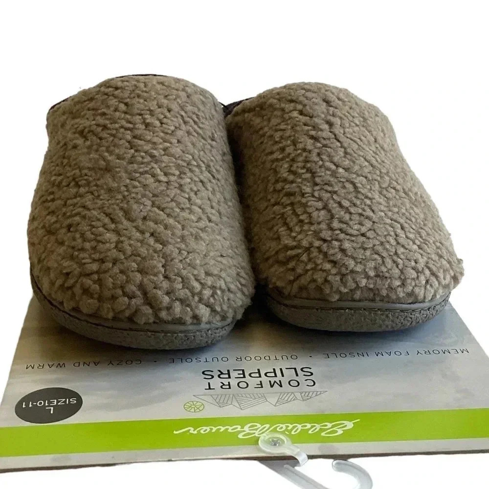 Eddie Bauer Mens Large 10-11 Bedroom House Slippers Taupe Brown Casey Vegan New - Picture 3 of 9